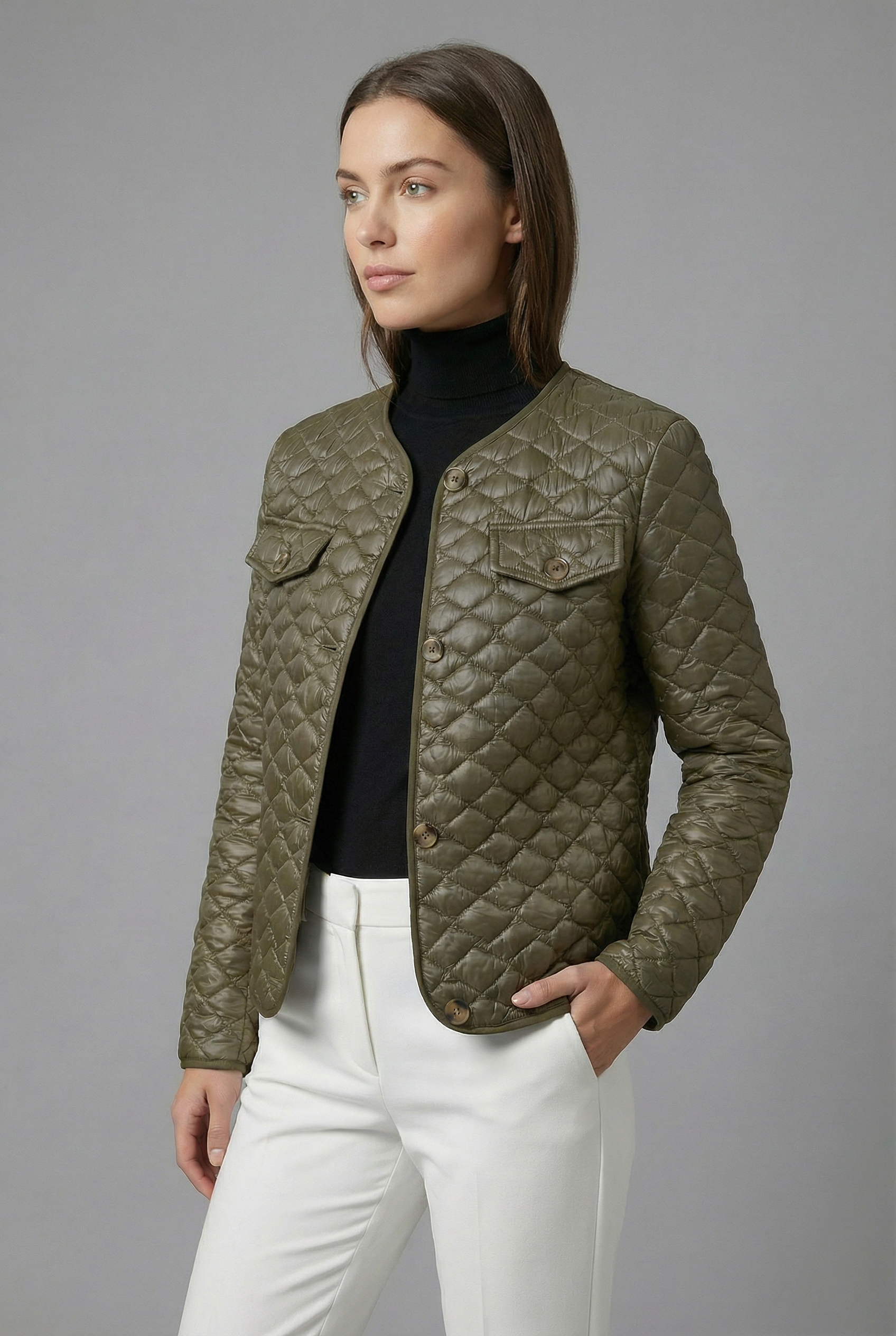 Women’s short Quilted Jacket – Lightweight Tailored Smart Casual Outerwear
