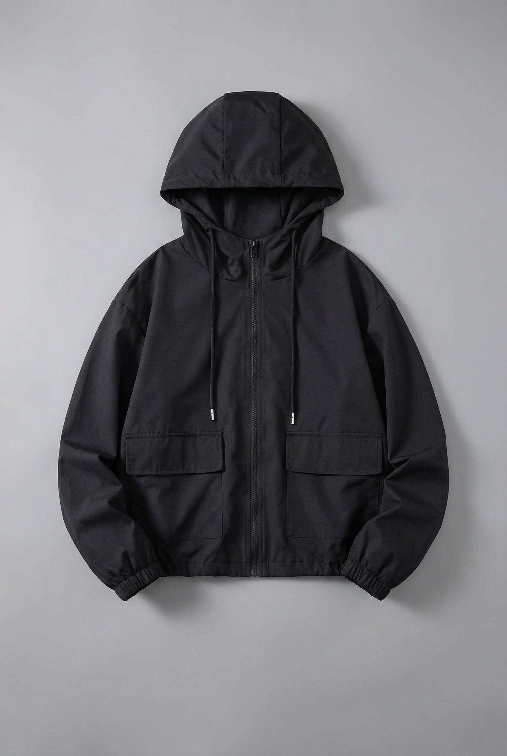 Women’s Black Cropped Spring Jacket Lightweight Hooded Casual Outerwear