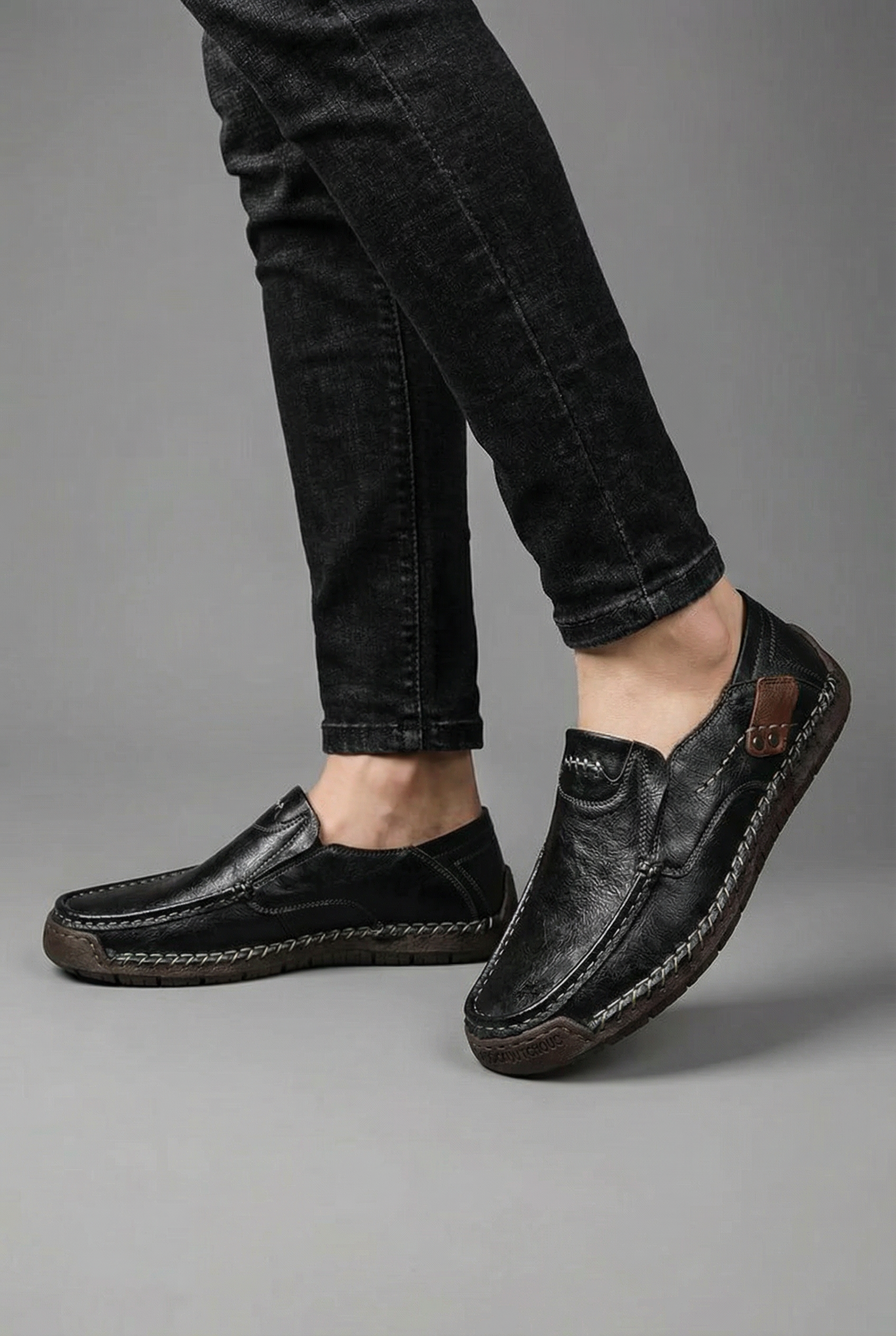 Men’s Leather Style Slip On Trainers Casual Walking Shoes