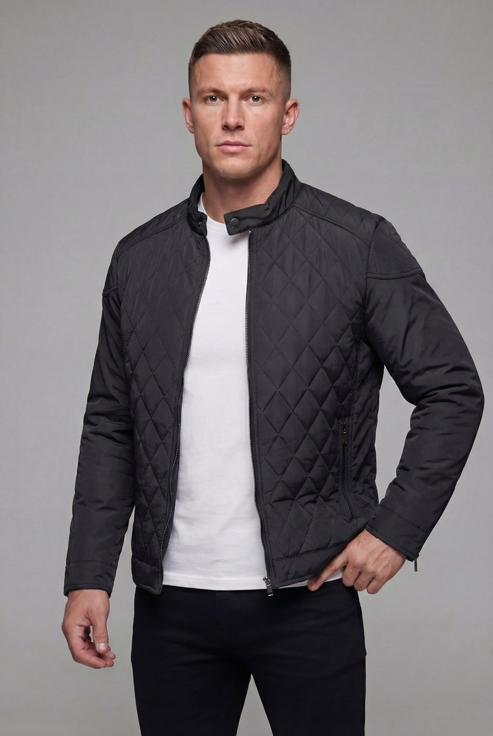 Men’s Lightweight Quilted Spring Jacket Stand Collar