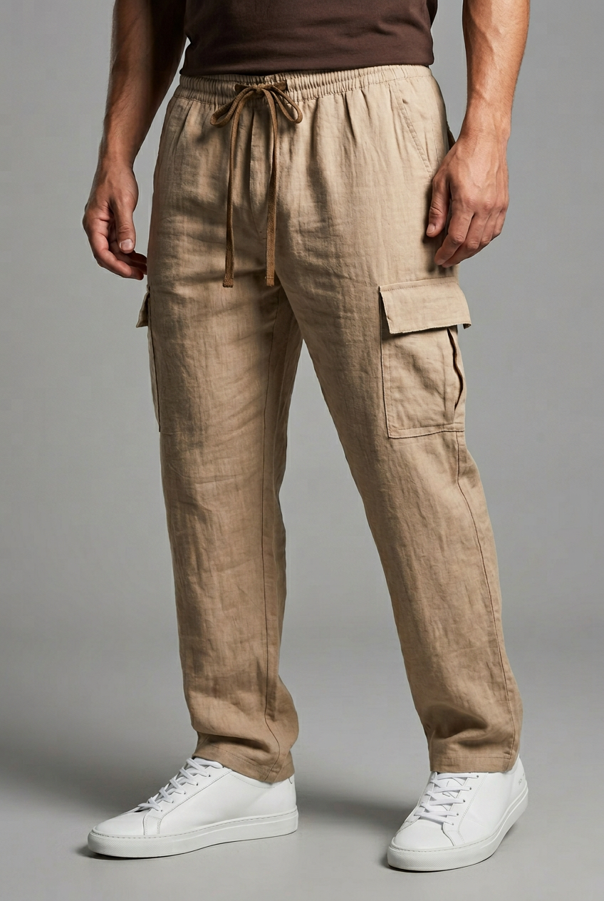 Linen Style Drawstring Cargo Summer Trousers Men