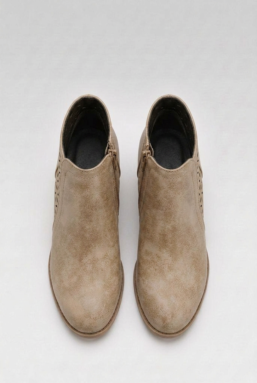 Perforated Zip Side Block Heel Ankle Boots Women