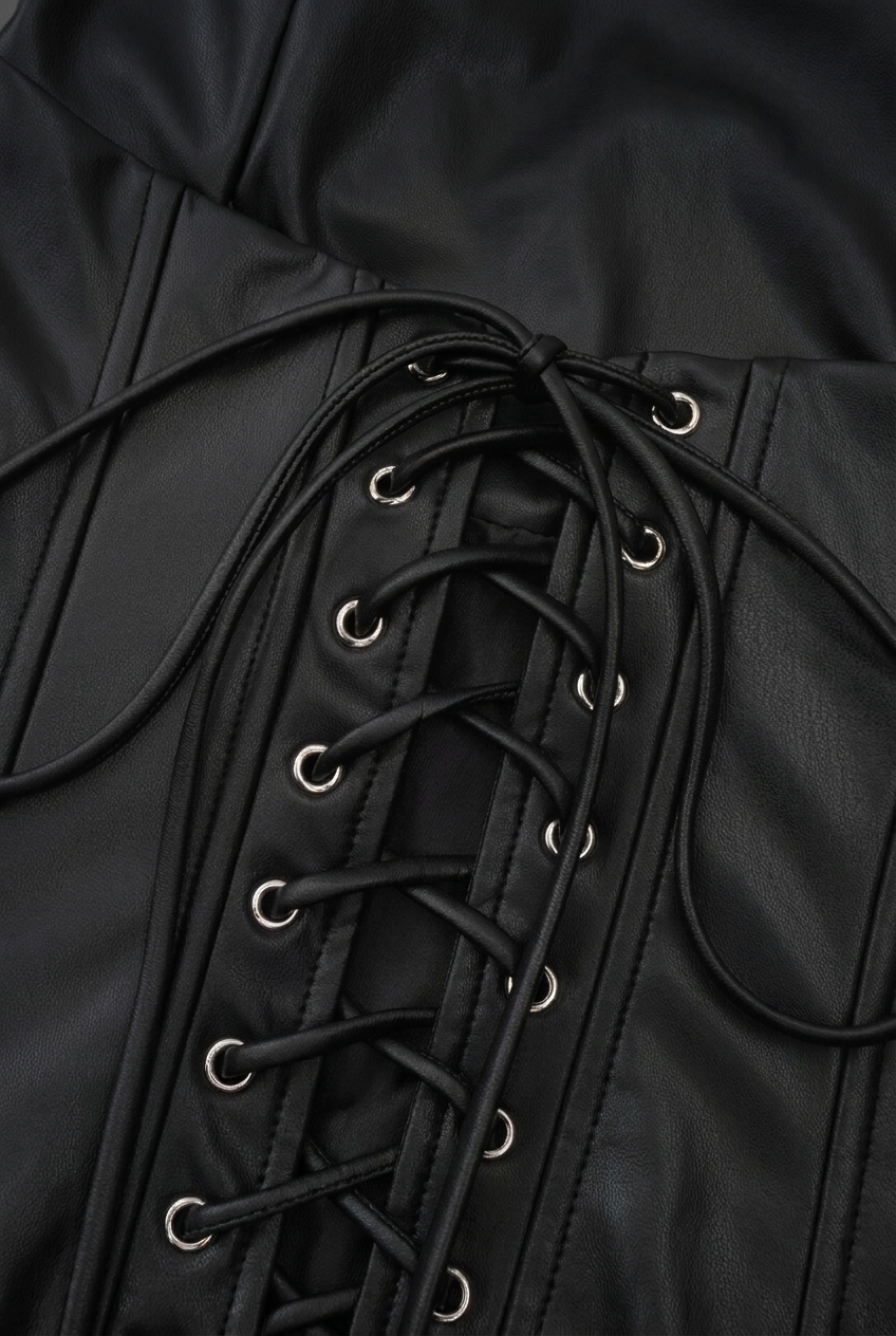 Black Leather Mini Dress Strapless Corset