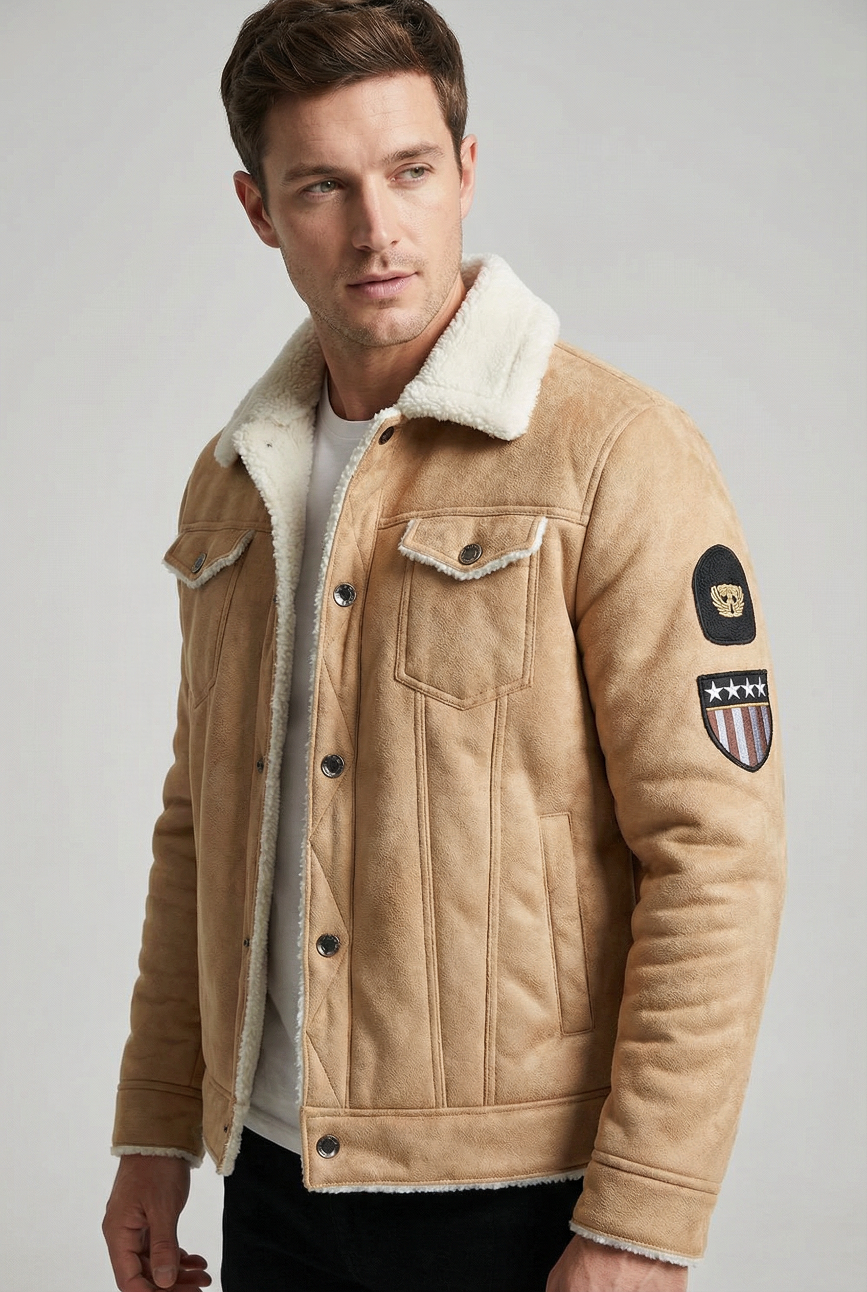 Men’s Faux Leather Jacket with Shearling Lining