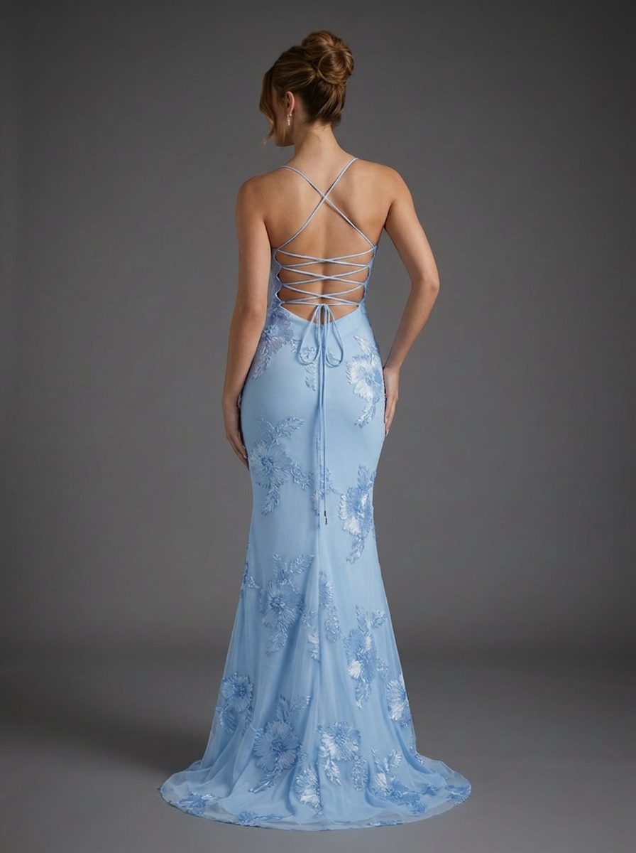 Strappy Embroidered Corset Fishtail Graduation Dress