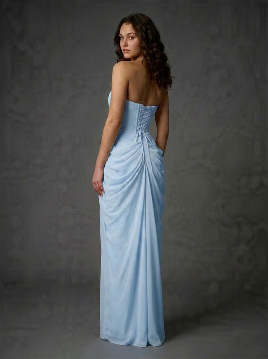 Strapless Draped High Split Prom Maxi Dress