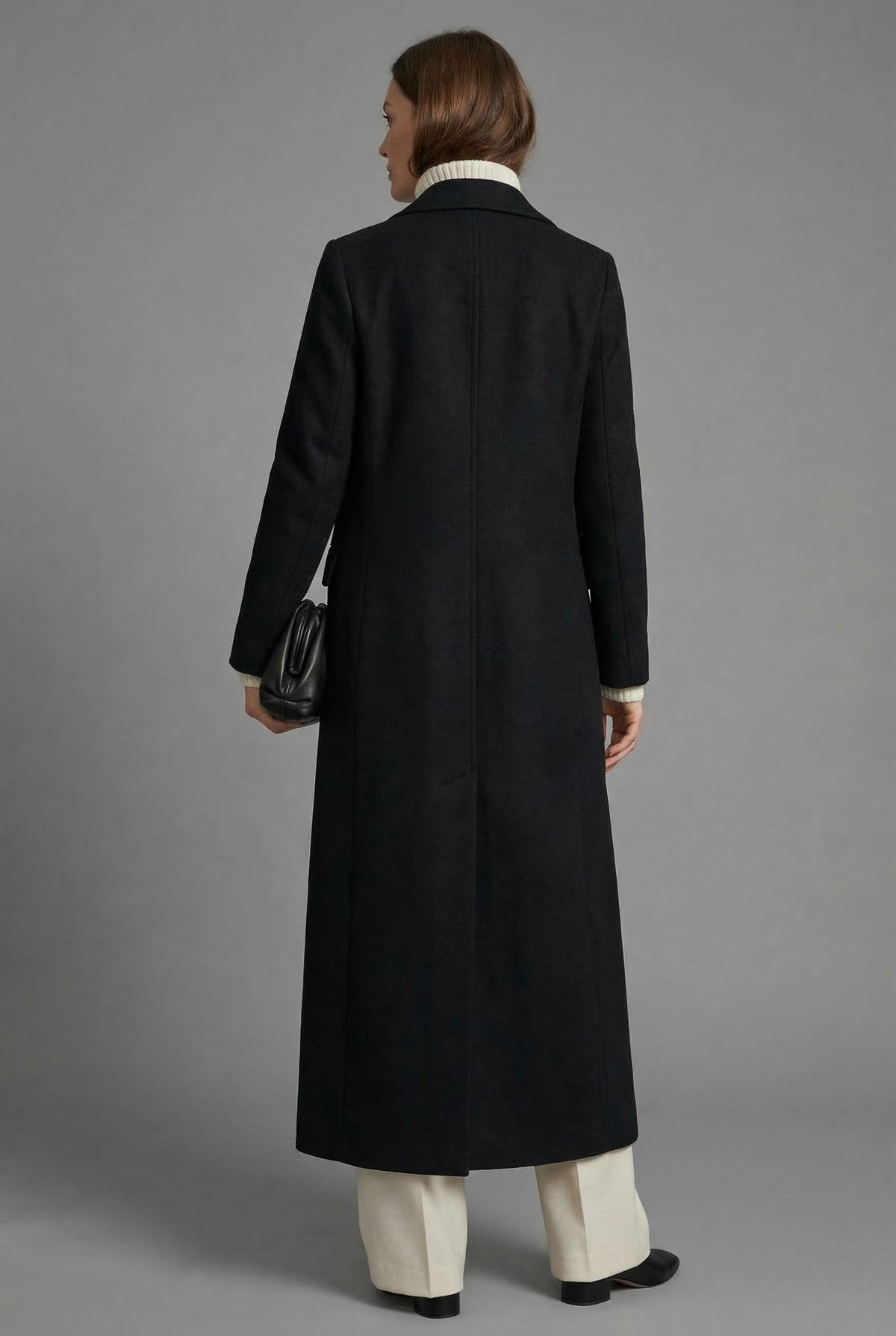 Women’s Black Longline Maxi Overcoat – Tailored Formal Coat