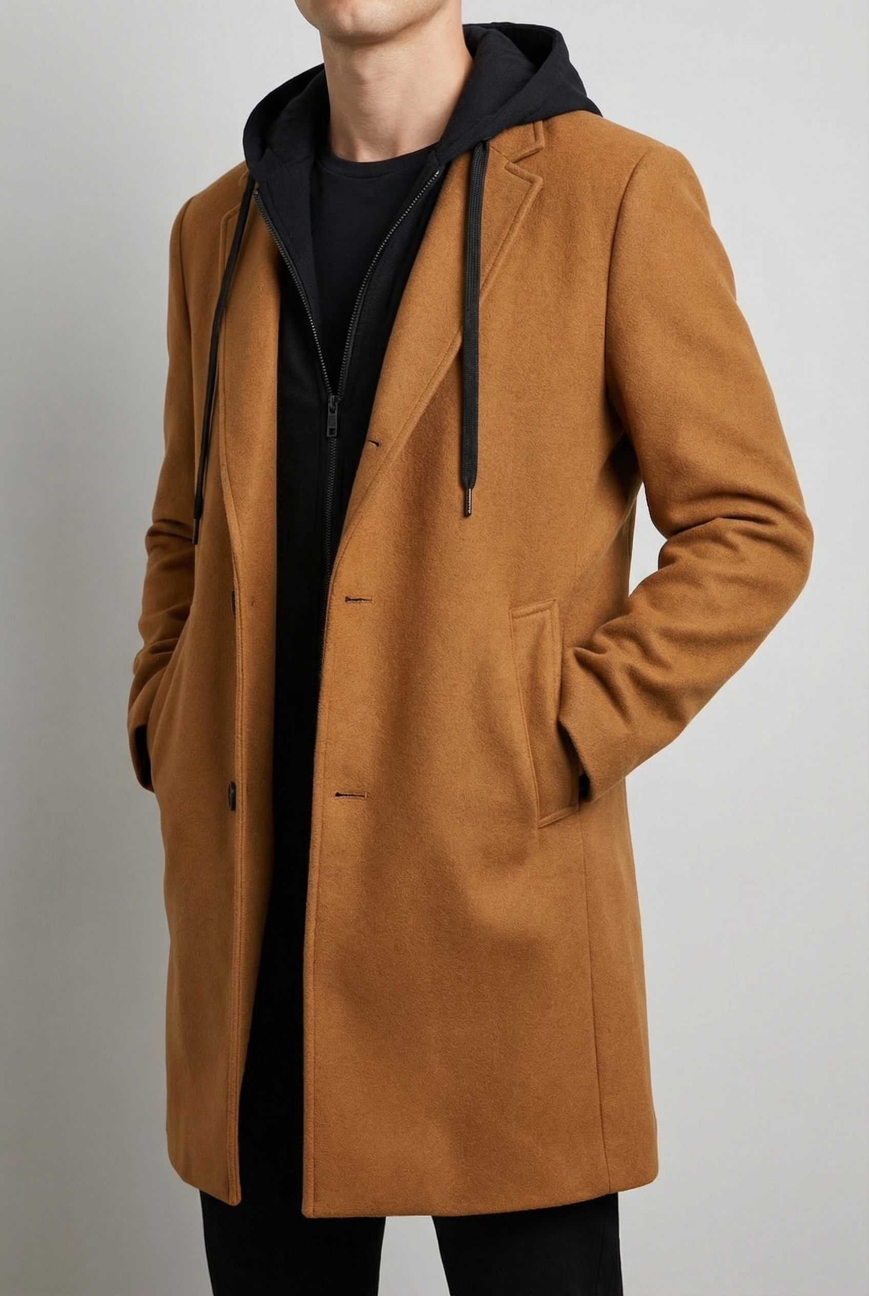 Men's Elegant Warm Fleece Lining Long Coat