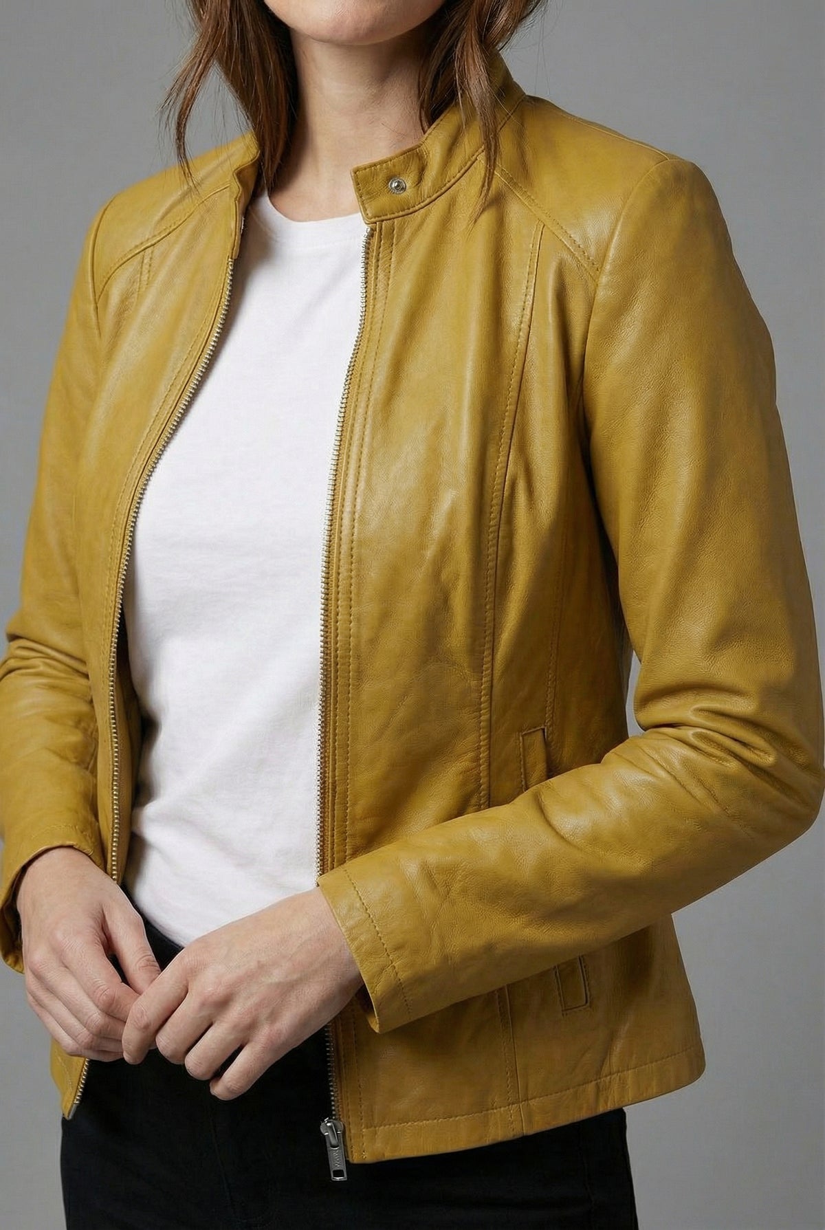 Women’s Short Leather Style Biker Jacket Zip Up Jacket