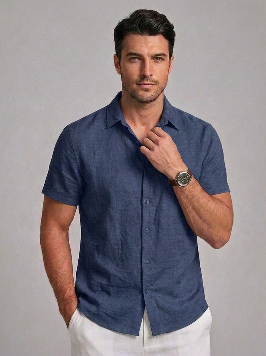 Linen Style Casual Short Sleeve Summer Shirt Men