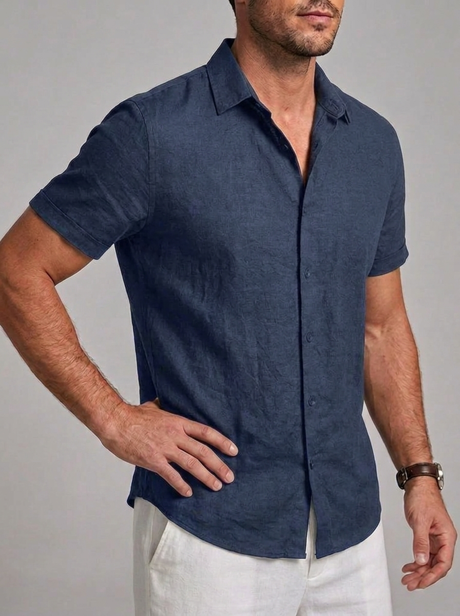 Linen Style Casual Short Sleeve Summer Shirt Men