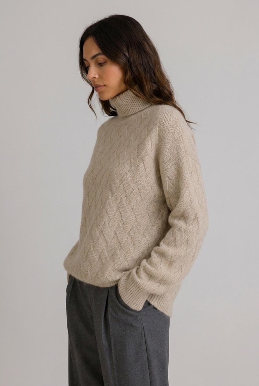 Cosy Textured Ribbed Turtleneck Knit Jumper Women
