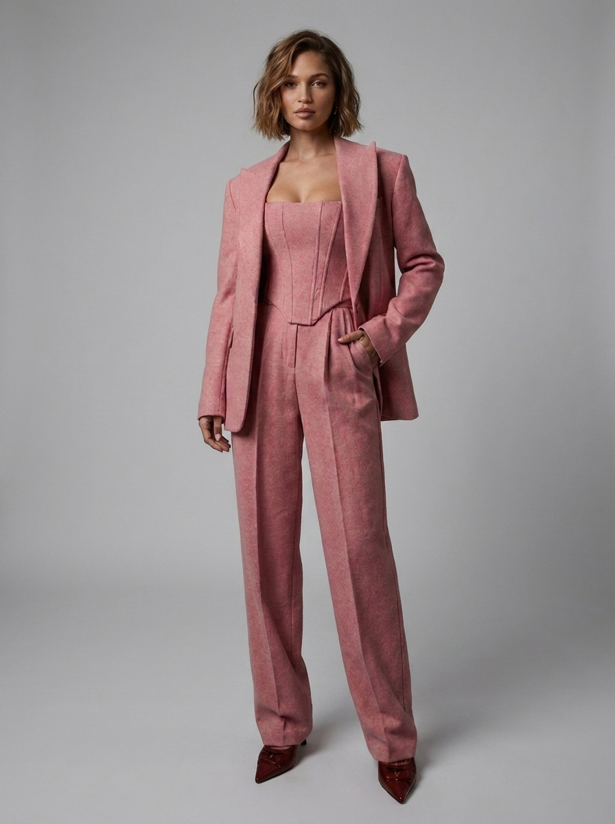 Blazer Corset Wide Leg Three Piece Trouser Suit Women