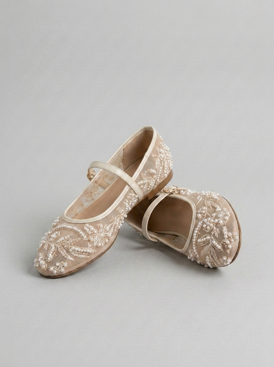 Mesh Mary Jane Embellished Lace Ballet Flats Women