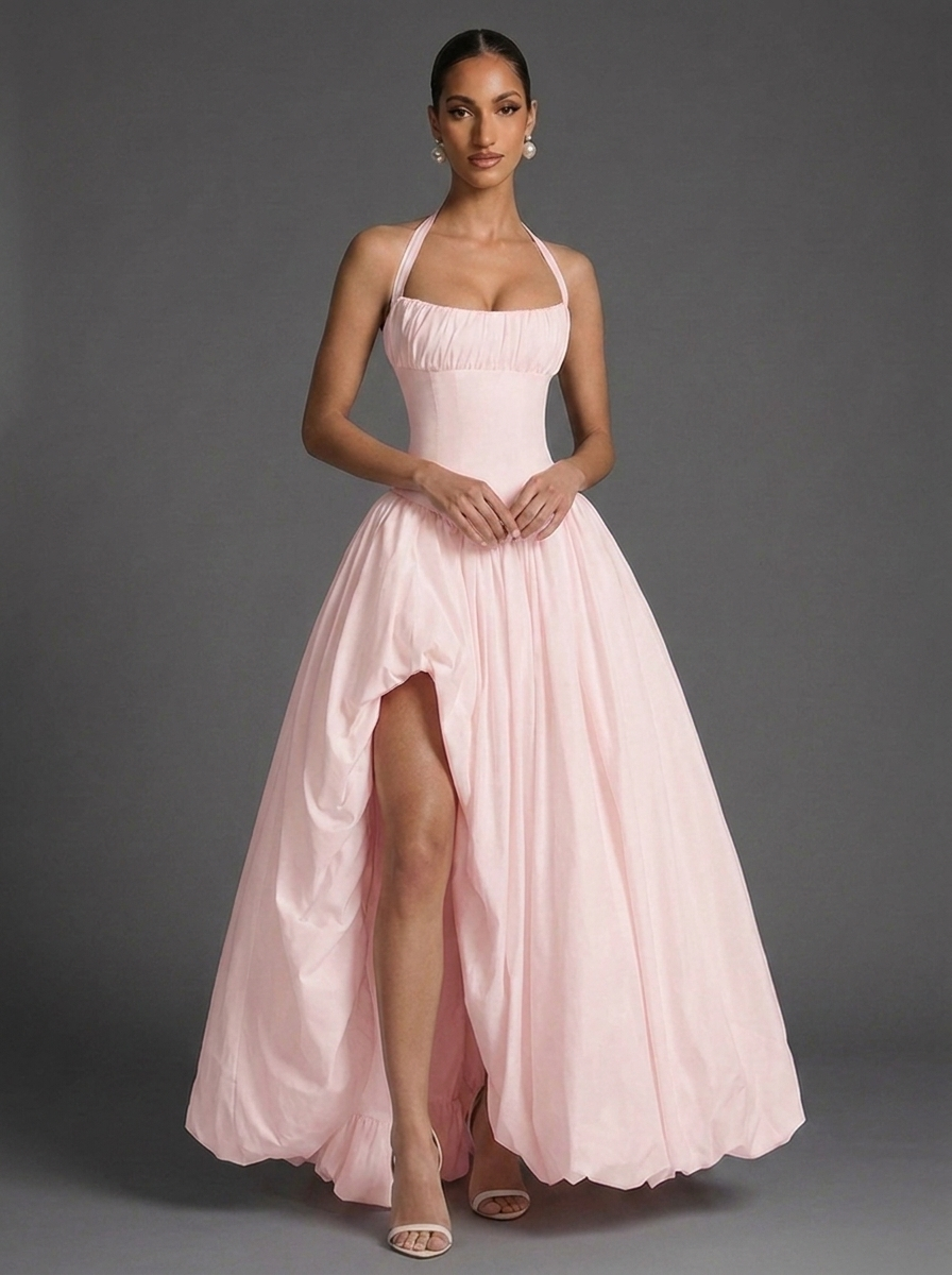 Halter Corset Split Full Skirt Occasion Maxi Dress