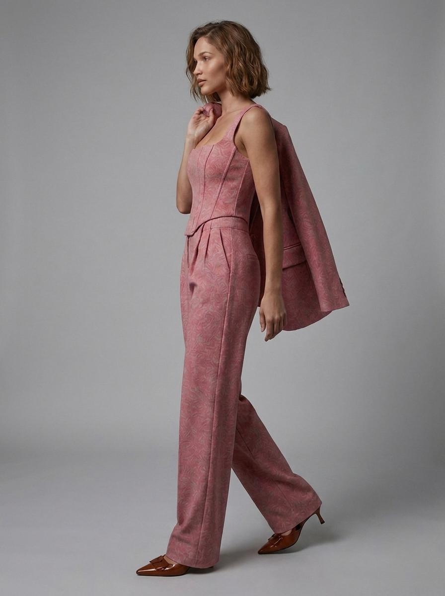 Blazer Corset Wide Leg Three Piece Trouser Suit Women