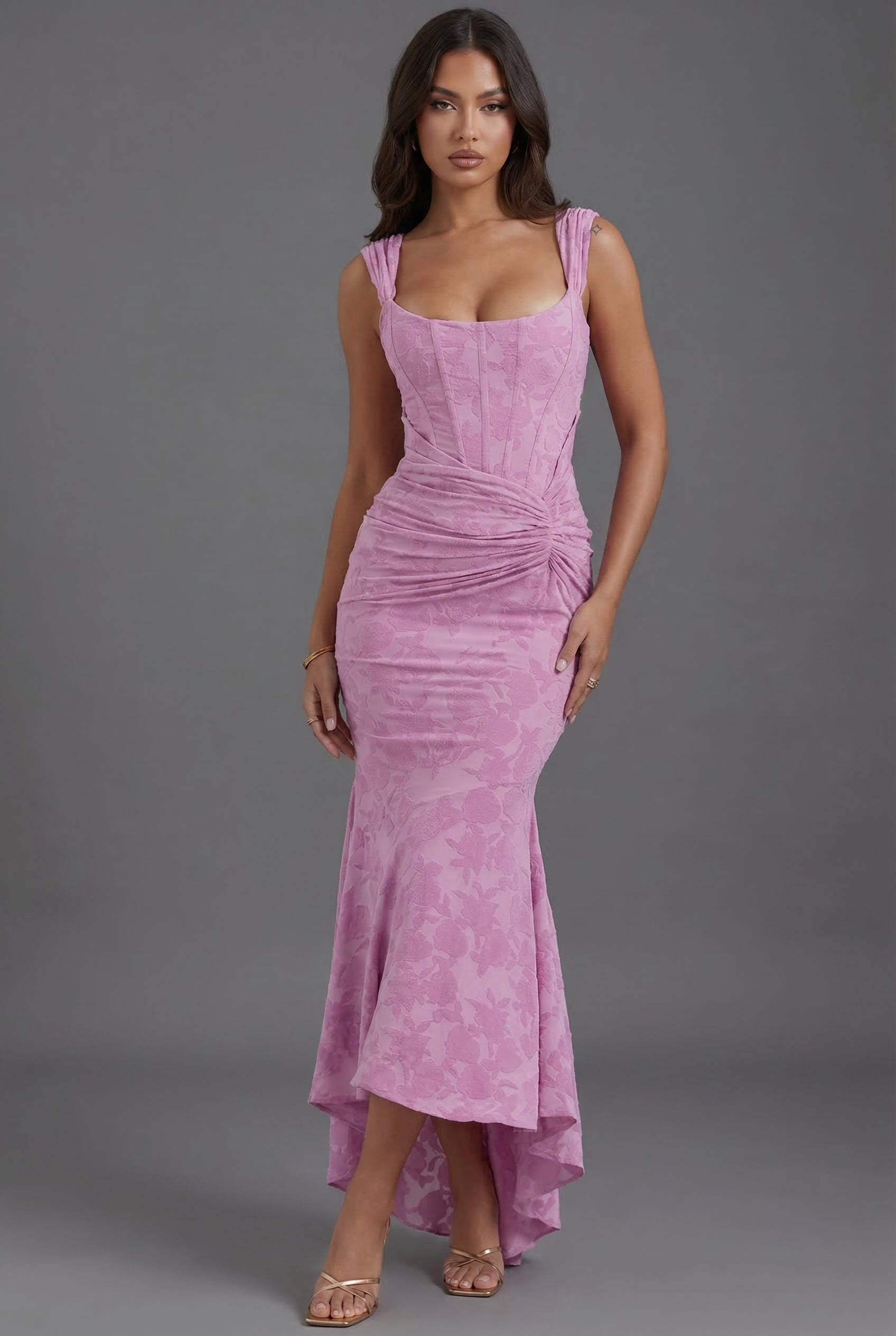 Floral Wedding Guest Corset Ruched Fishtail Dress Floral Wedding Guest Corset Ruched Fishtail Dress