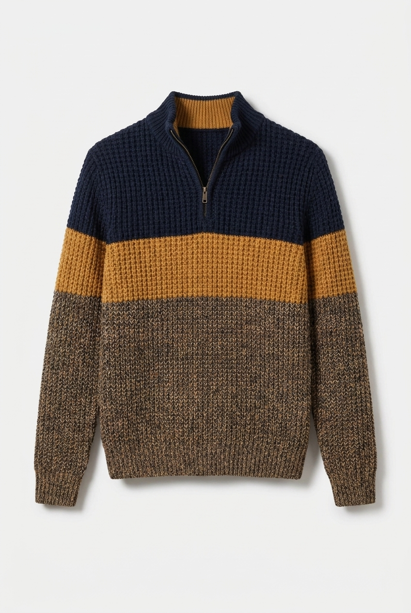 Colour Block Knit Quarter Zip Jumper Men
