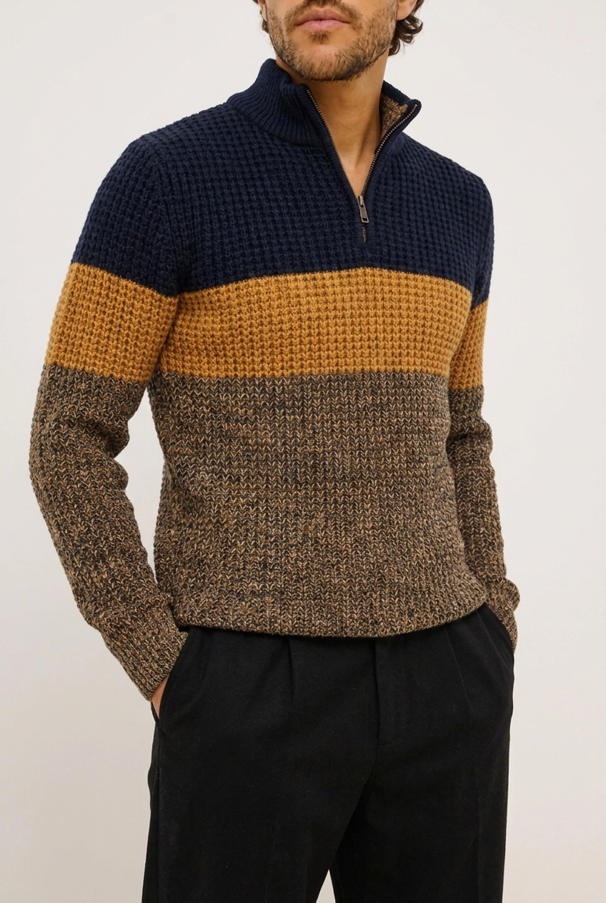 Colour Block Knit Quarter Zip Jumper Men