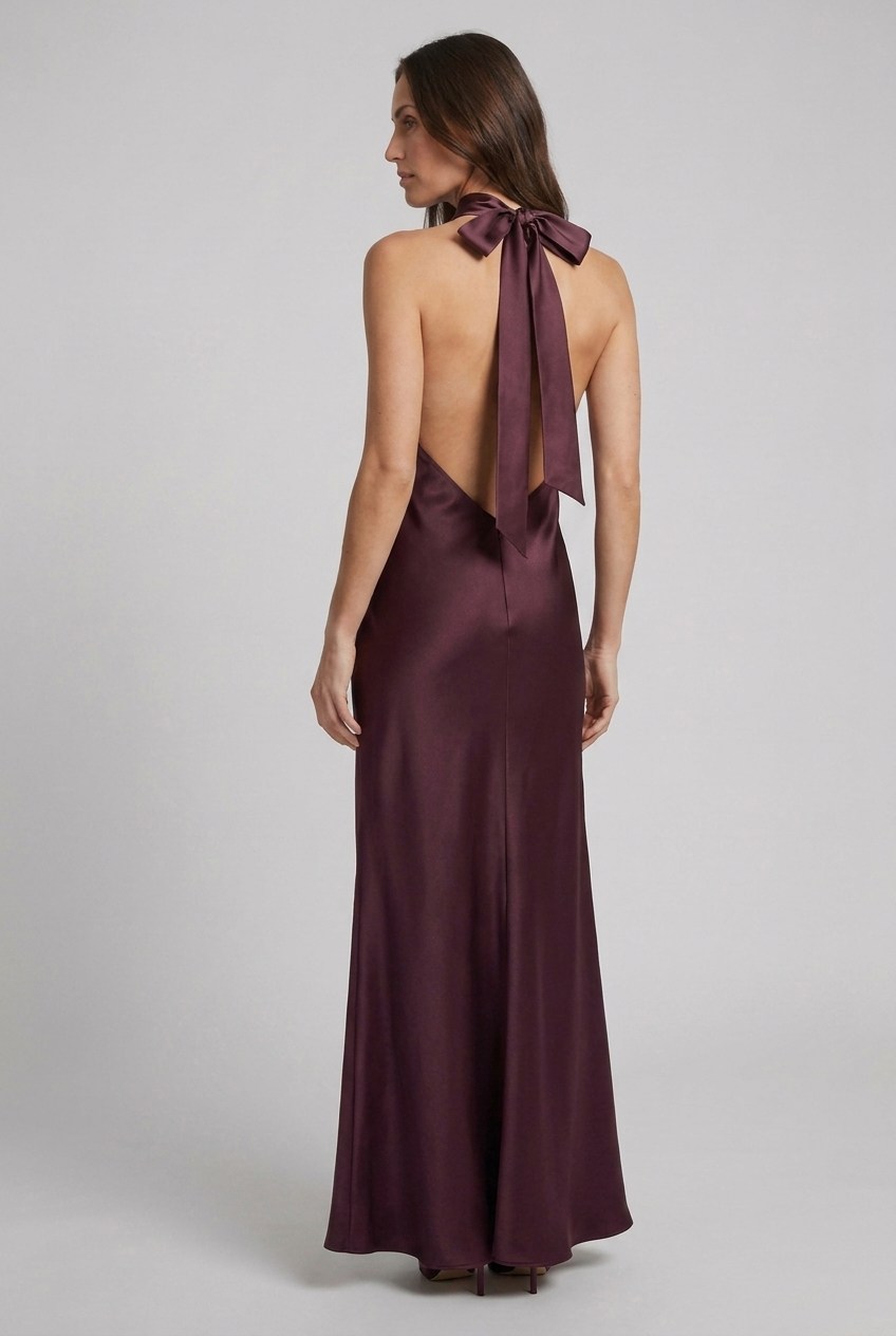 Satin Style Elegant Halterneck Maxi Wedding Guest Dress