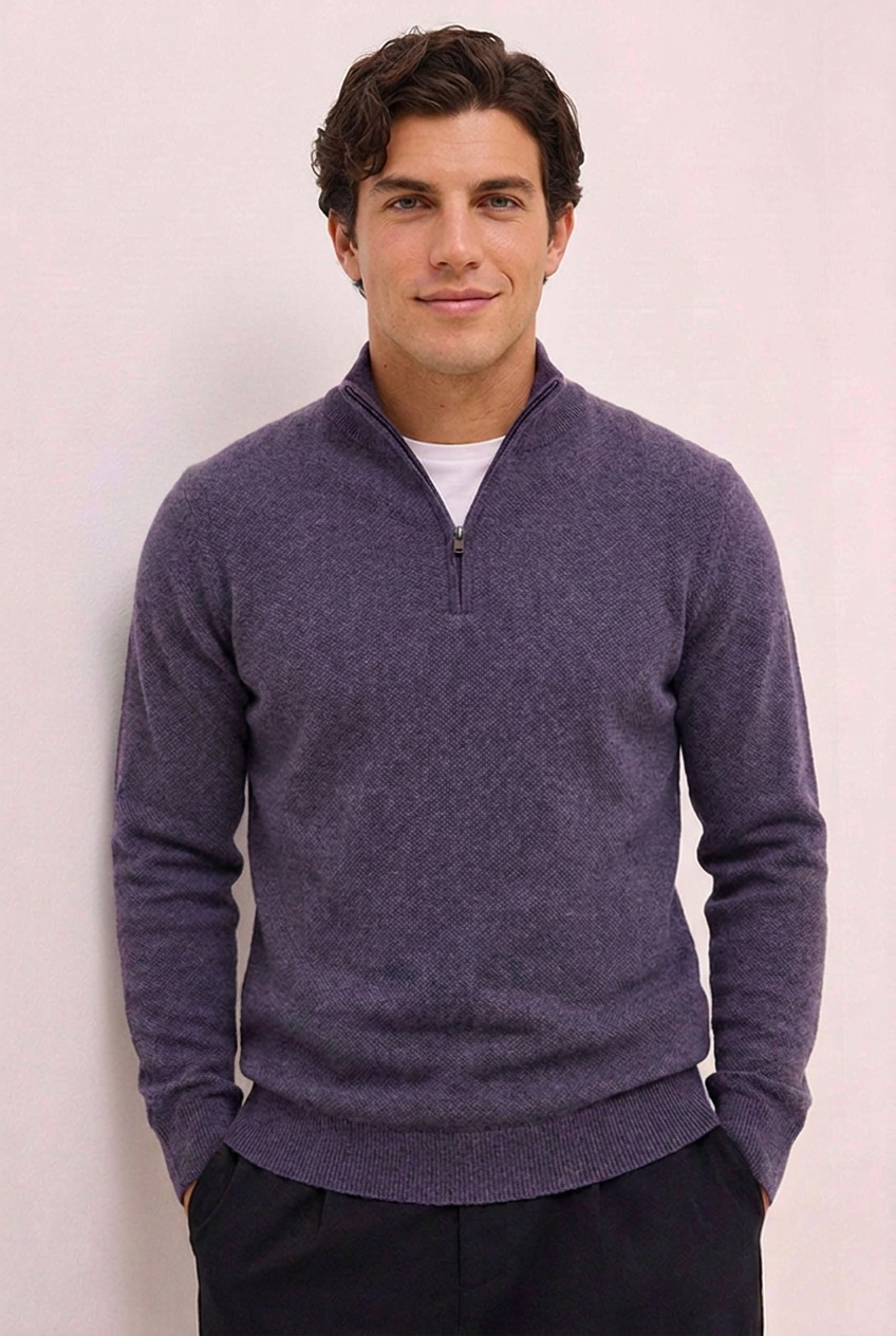 Knit Quarter Zip Ribbed Cuff Jumper Men