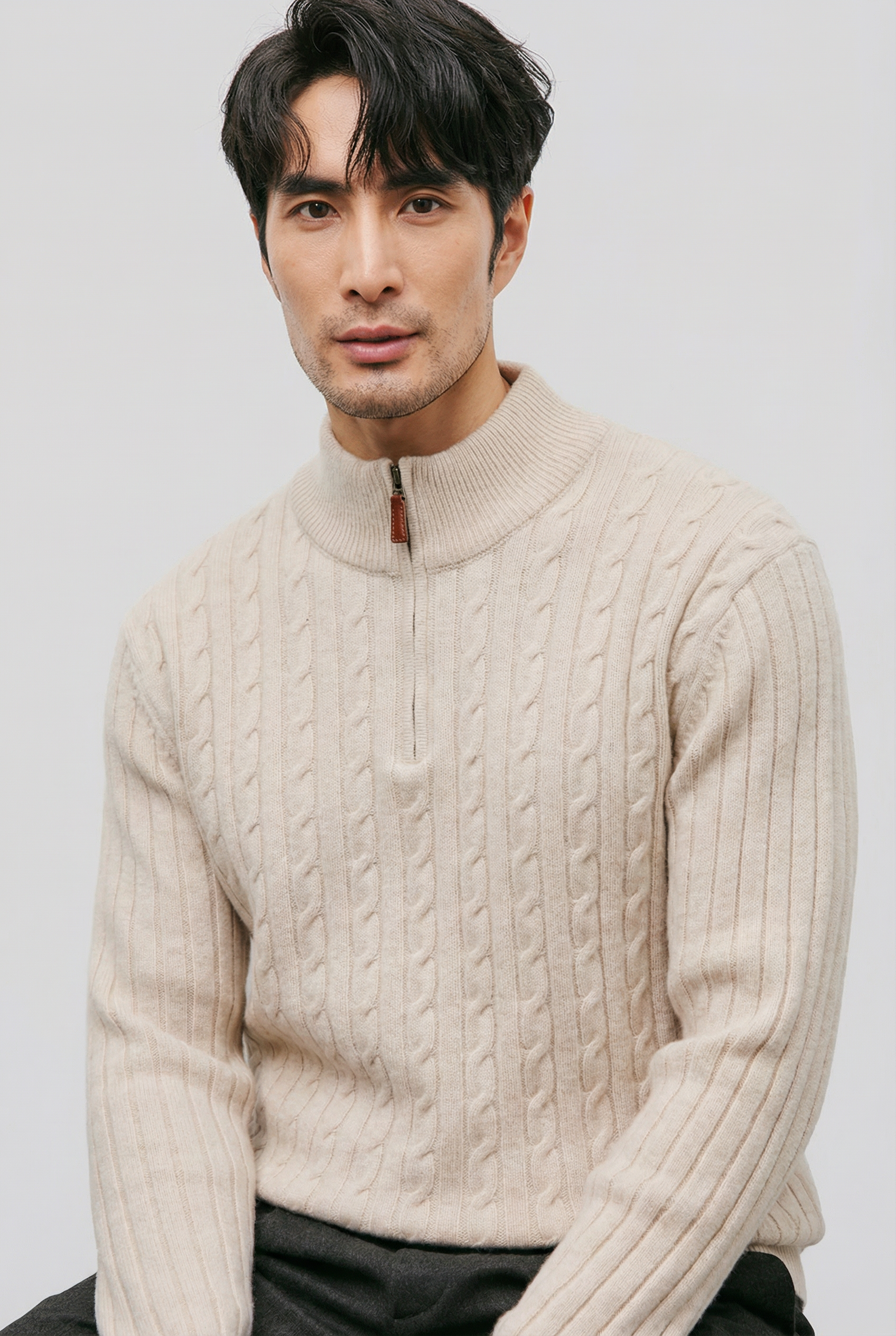 Men’s Quarter Zip Cable Knit Jumper – Smart Casual Knitwear
