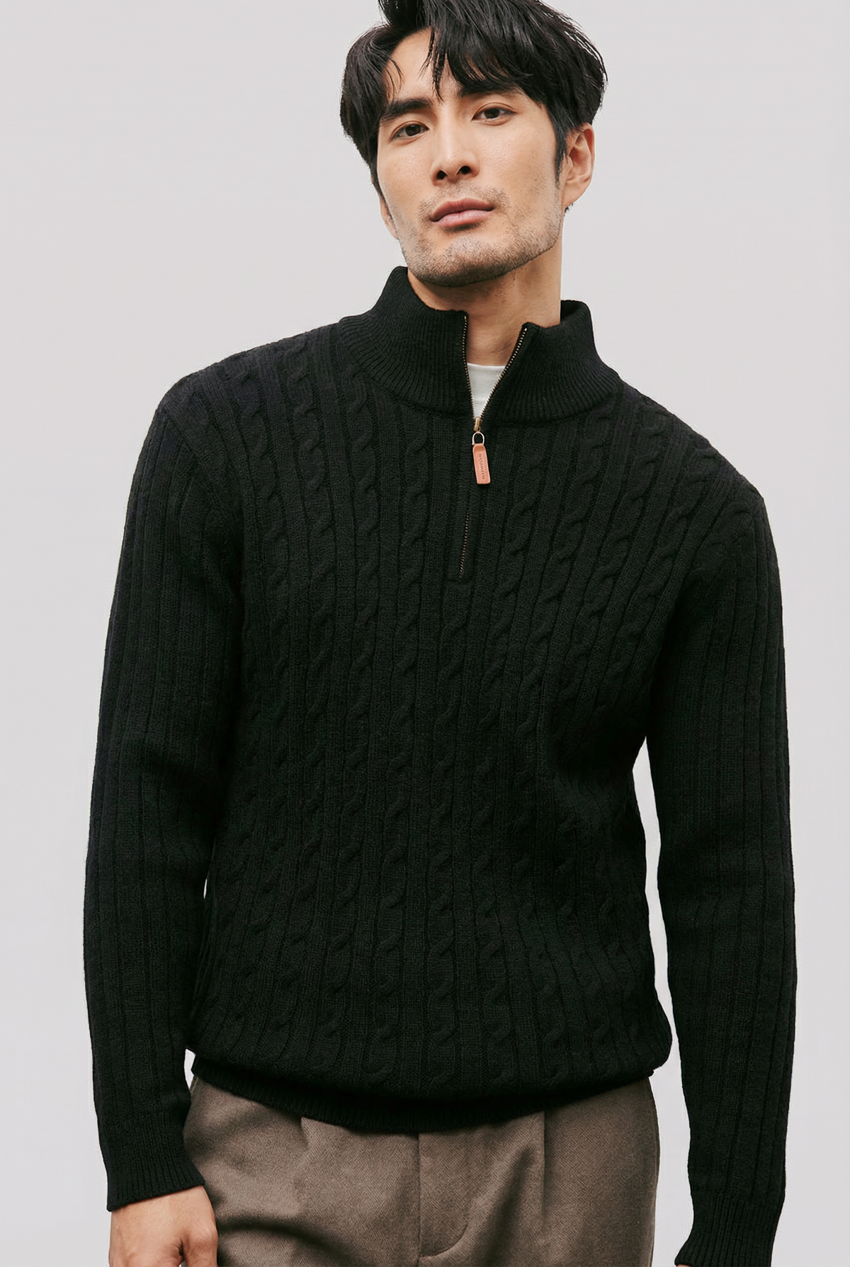 Men’s Quarter Zip Cable Knit Jumper – Smart Casual Knitwear