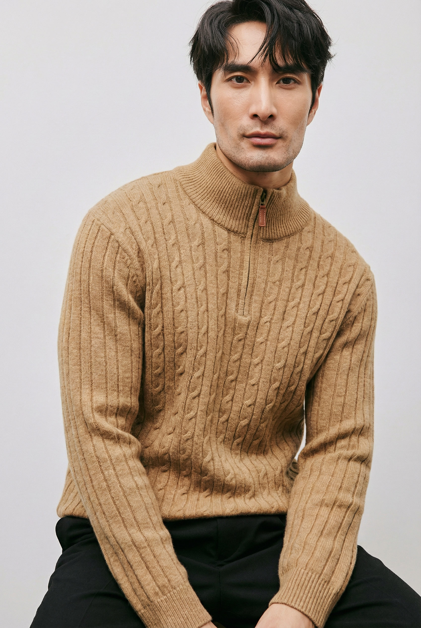 Men’s Quarter Zip Cable Knit Jumper – Smart Casual Knitwear