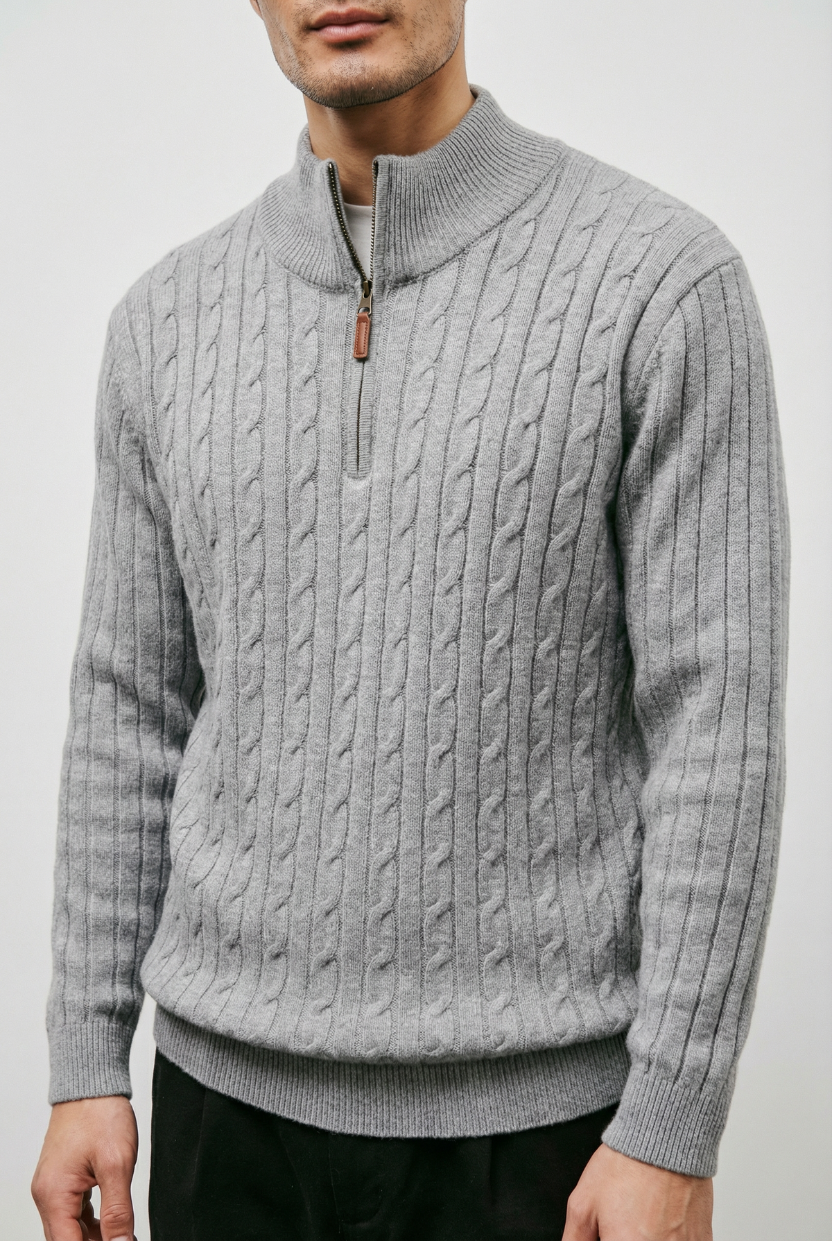 Men’s Quarter Zip Cable Knit Jumper – Smart Casual Knitwear