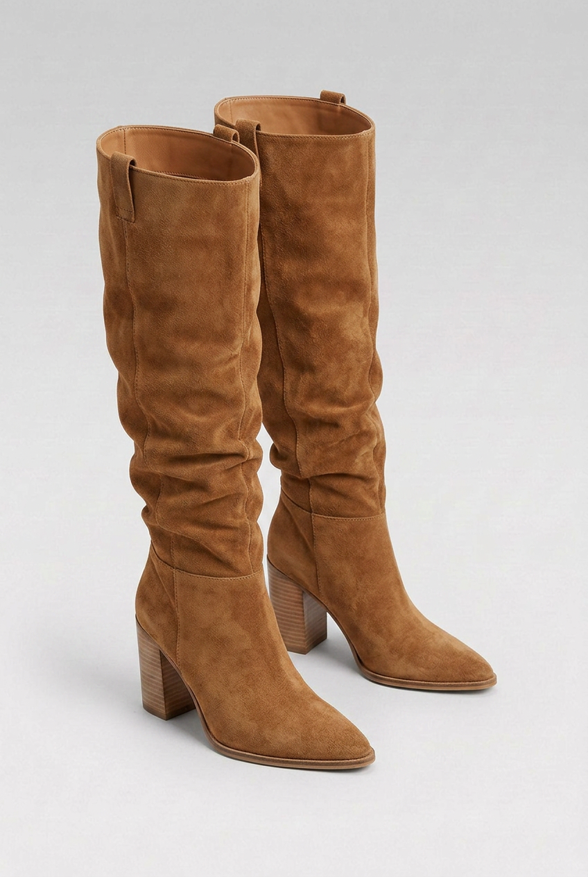 Suede Style Pointed Toe Knee High Boots Women