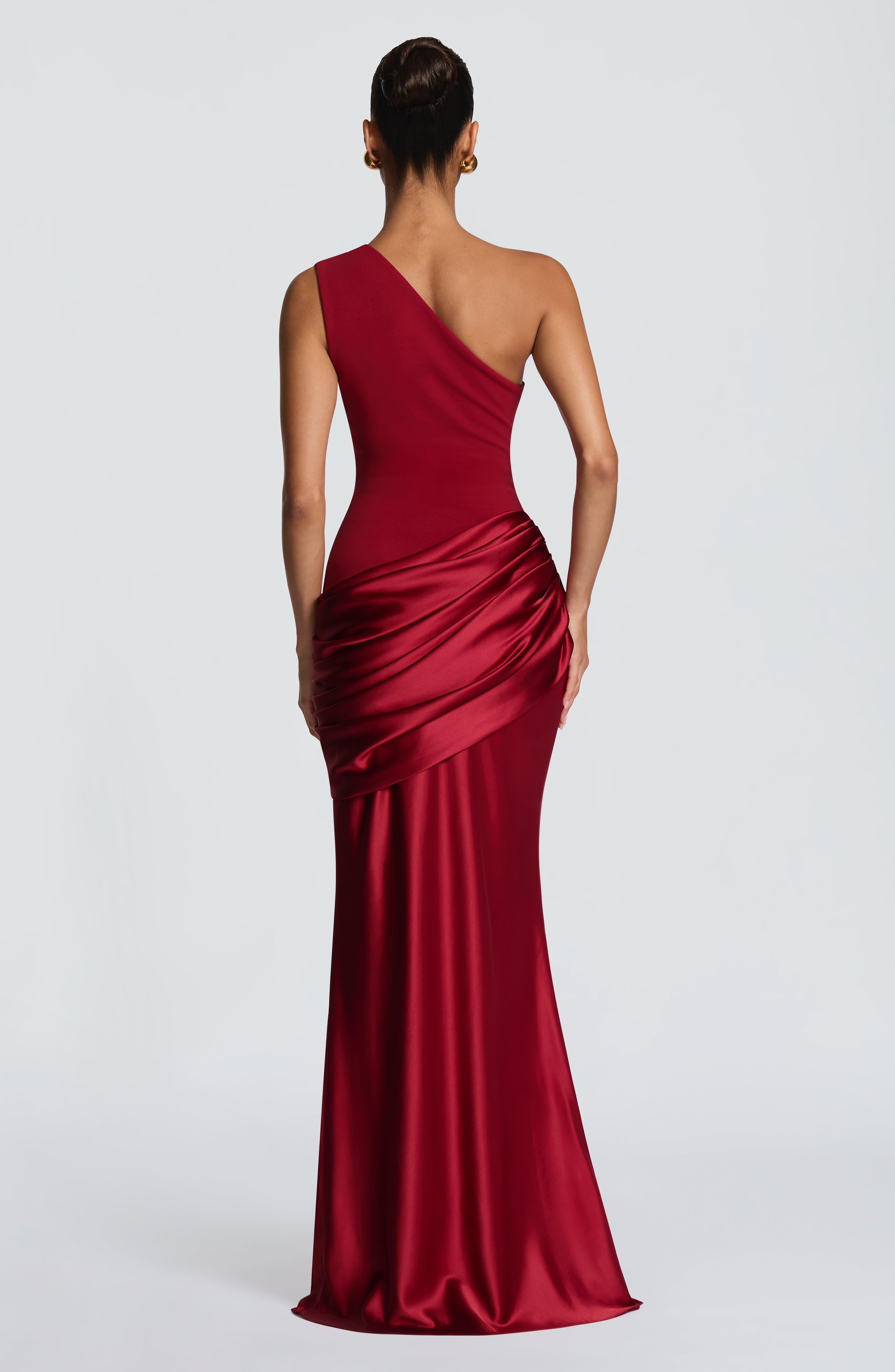 One Shoulder Ruched Draped Satin Style Graduation Dress
