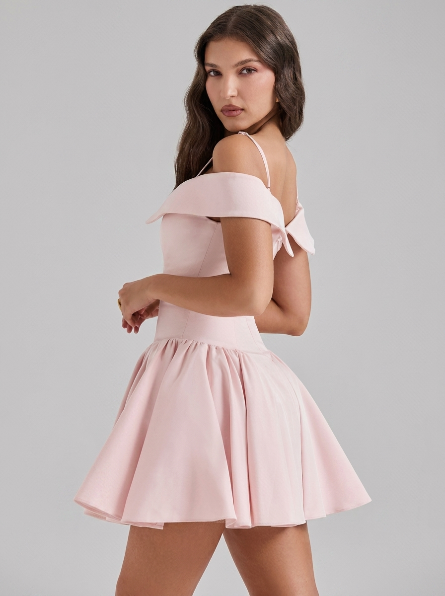 Off Shoulder Puffball Full Skirt Mini Dress