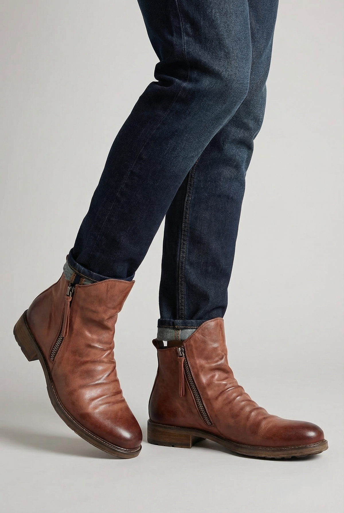 Men’s Side Zip Low Heel Ankle Boots