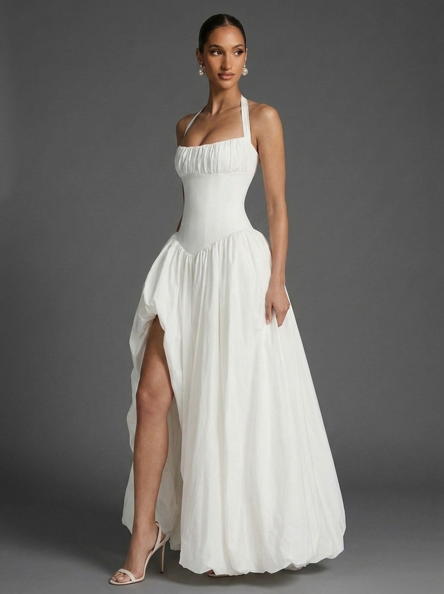Halter Corset Split Full Skirt Occasion Maxi Dress