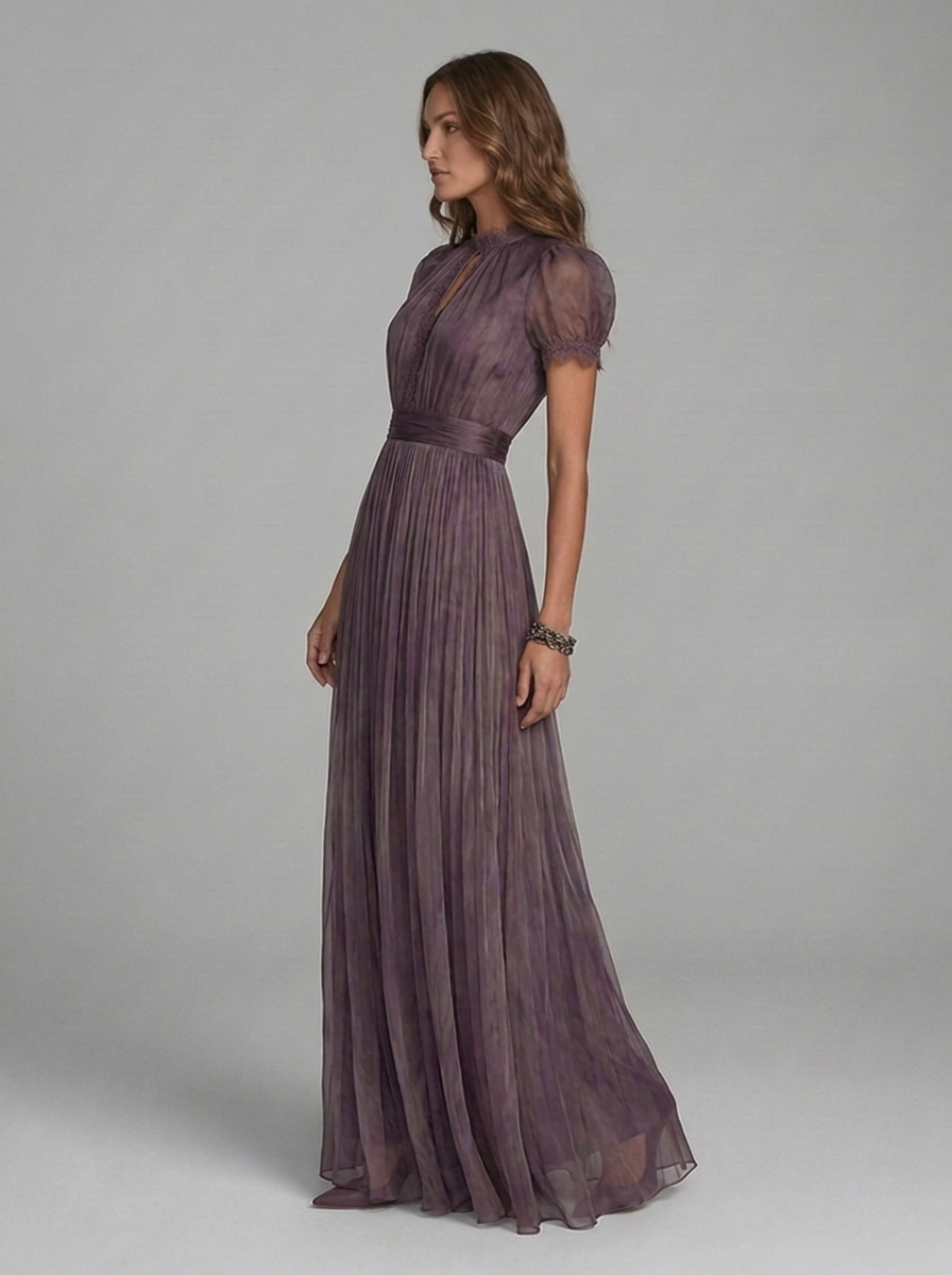 High Neck Short Sleeve Flowy Occasion Maxi Dress