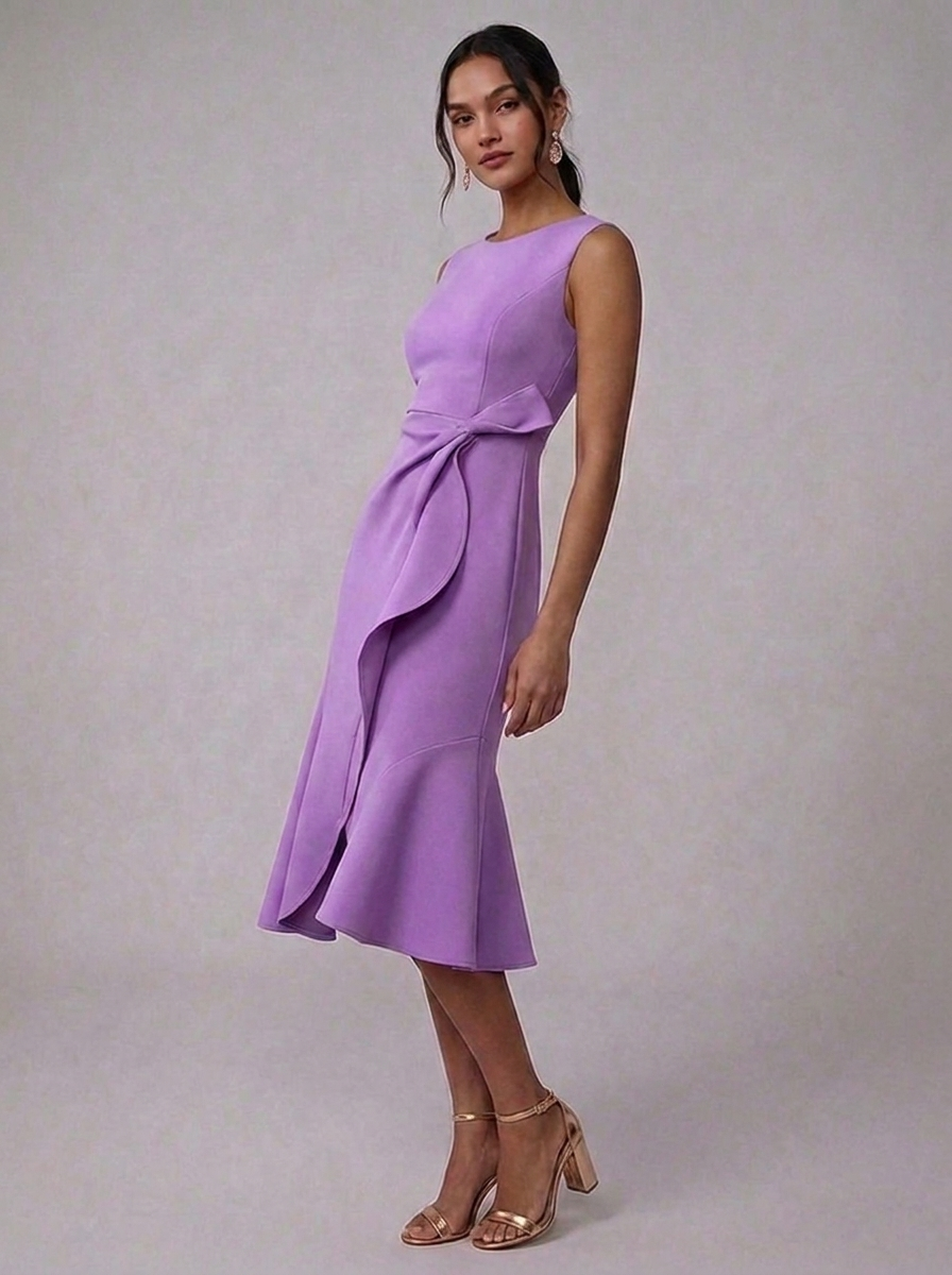 Summer Midi Occasion Dress – Sleeveless Ruffle Front Tie-Waist Holiday Wear