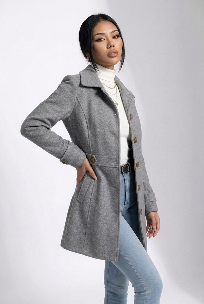 Structured Belted Wool Style Midi Coat Women
