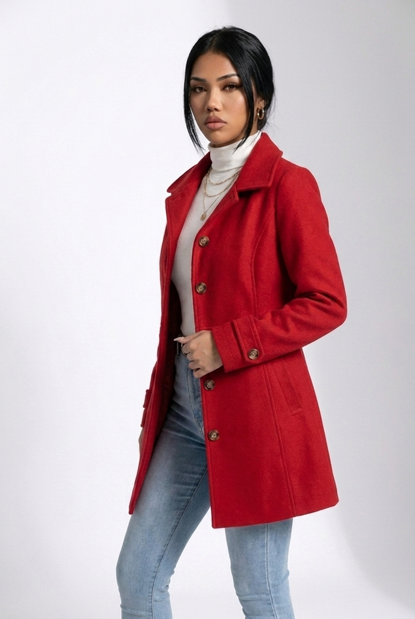 Structured Belted Wool Style Midi Coat Women