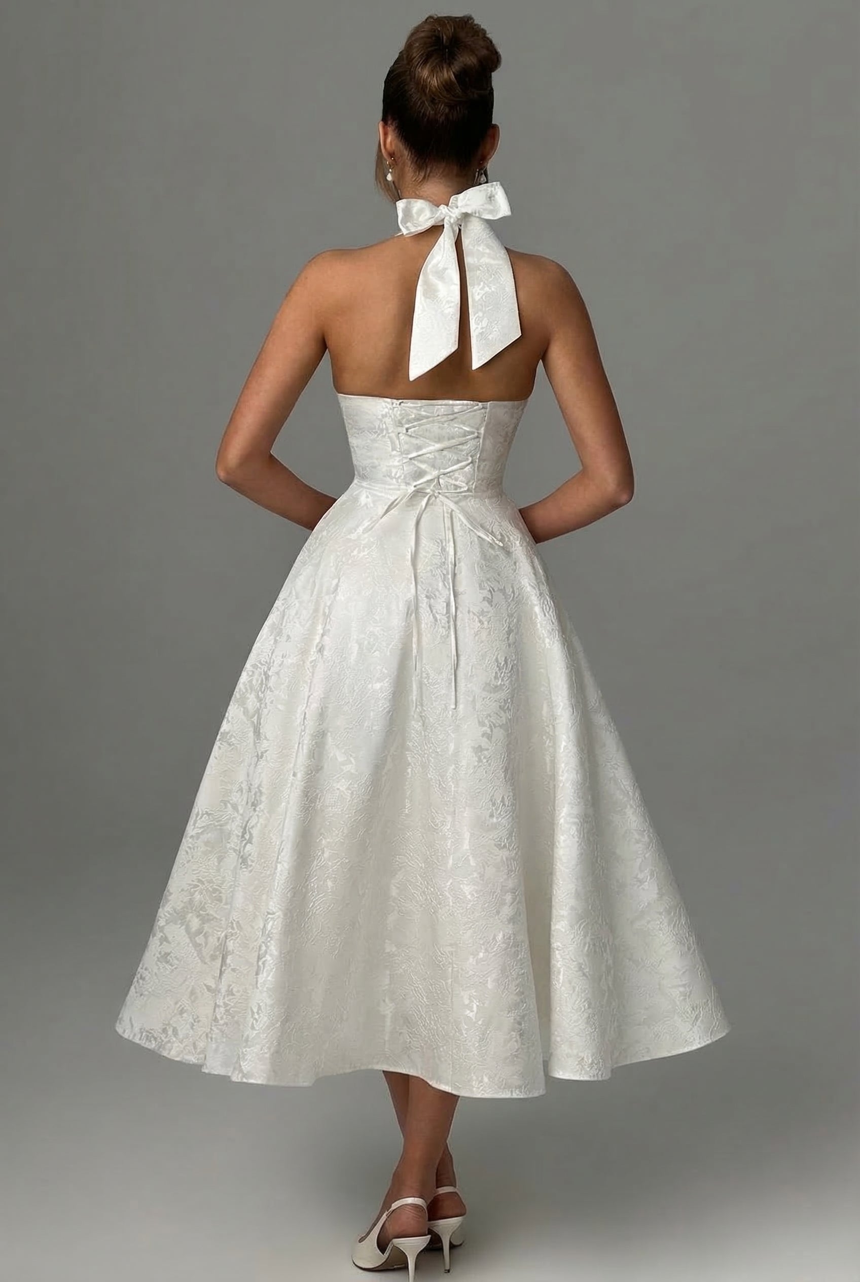 Ascot Halterneck Bow Tie Full Skirt Midi Dress