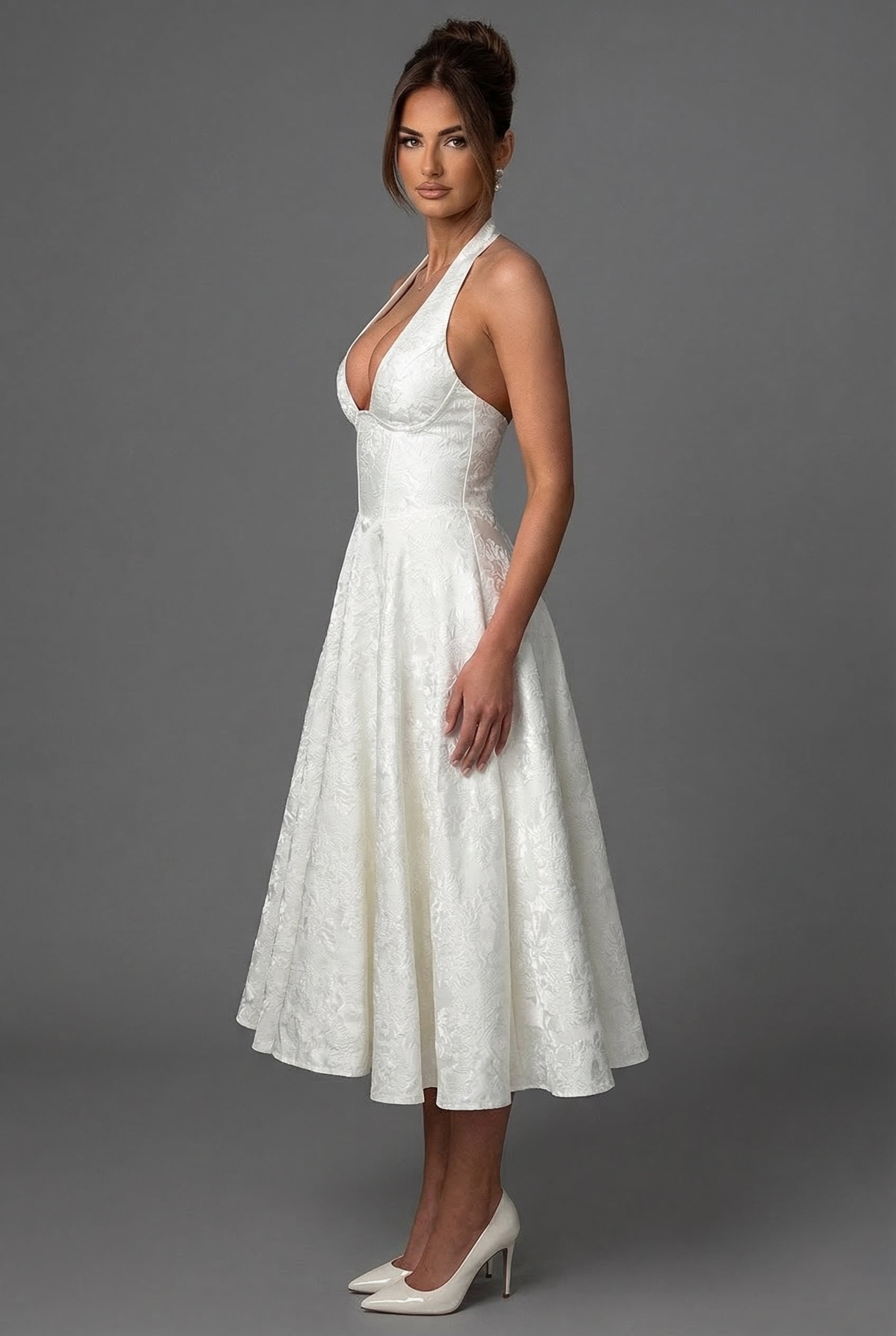 Ascot Halterneck Bow Tie Full Skirt Midi Dress