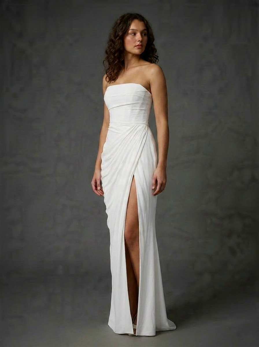 Strapless Draped High Split Prom Maxi Dress