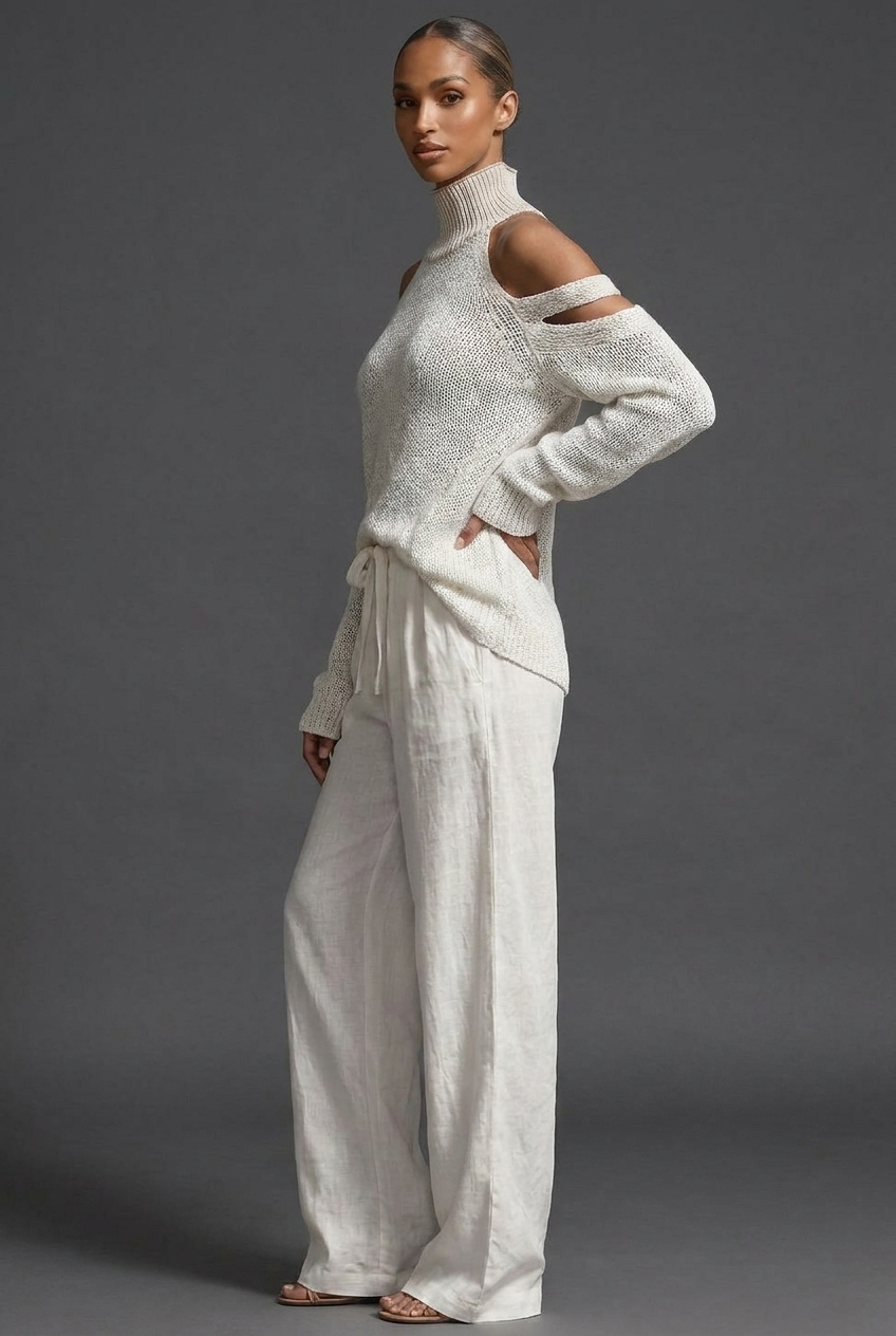 High Neck Knit Style Jumper Wide Leg Co-ord Set