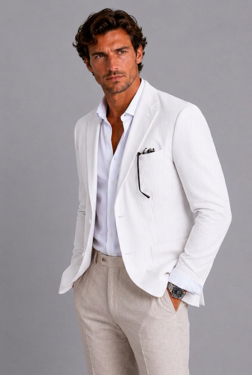 Textured Notch Lapel Lightweight Blazer Men