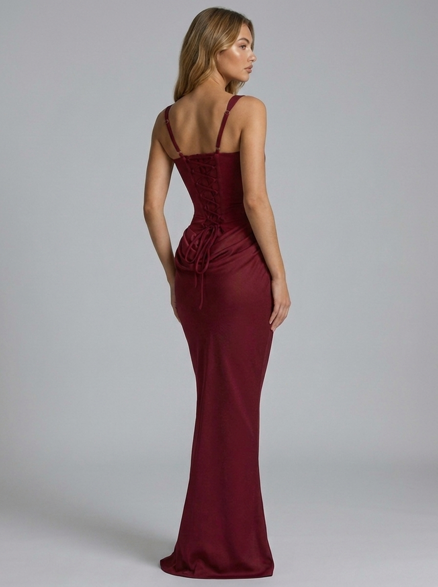 Corset Square Neck Draped Column Prom Maxi Dress