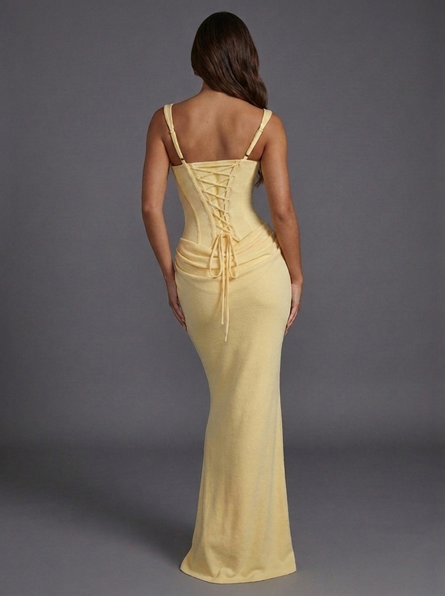 Corset Square Neck Draped Prom Maxi Dress
