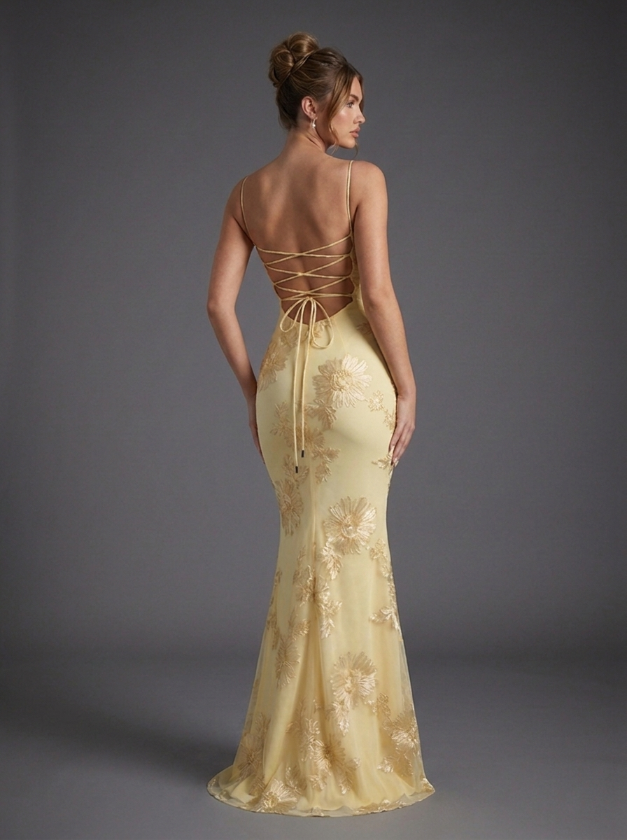 Strappy Embroidered Corset Fishtail Graduation Dress