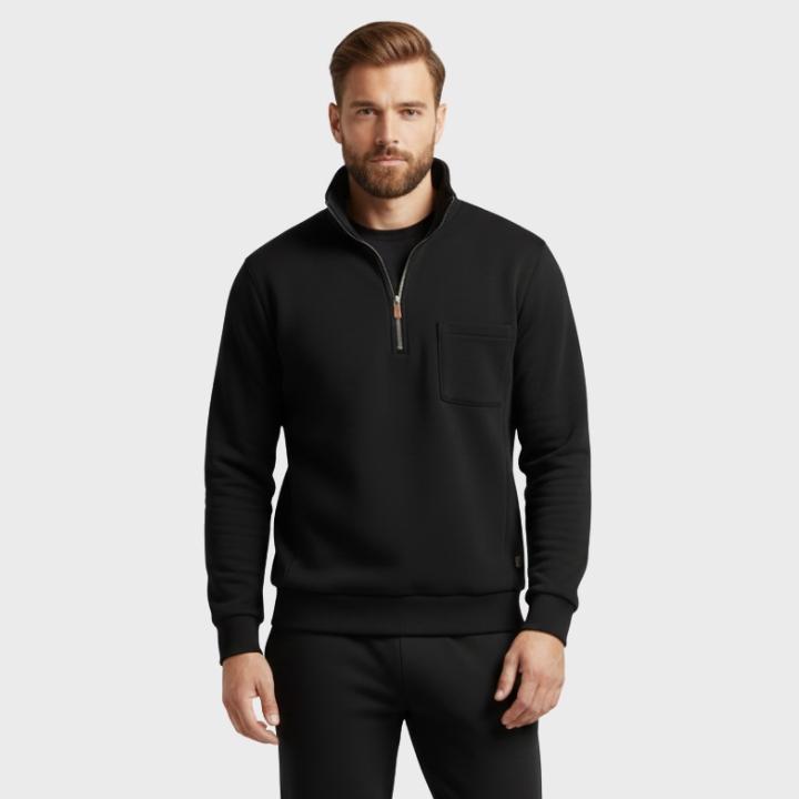 Men's Long Sleeve Quarter Zip Chest Pocket Jumper