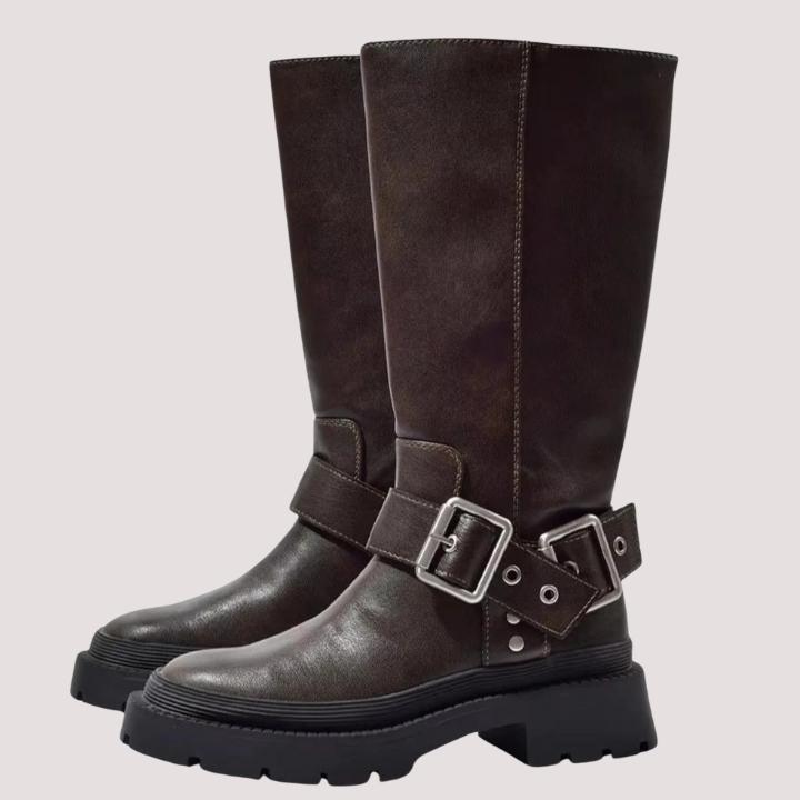 Women's Buckle Strap Knee-High Boots