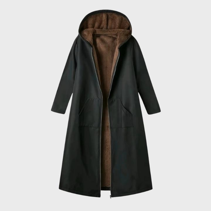 Women’s Elegant Plush-Lined Hooded Long Coat