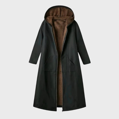 Women’s Elegant Plush-Lined Hooded Long Coat